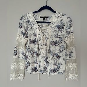 White House Black Market Top With Lace-up Front and Lace Detailing.